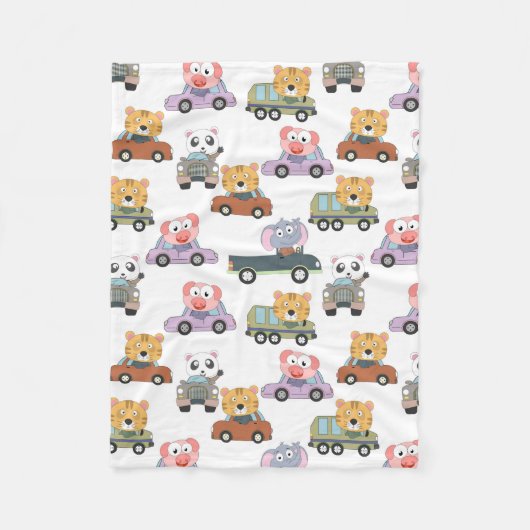 Cute Dieren In Auto's Patroon Fleece Deken (Voorkant)