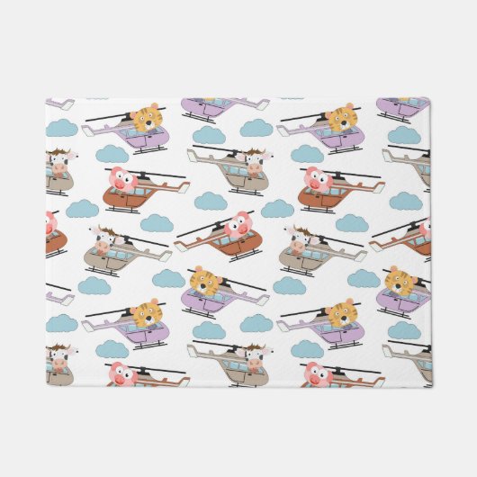 Cute Dieren In Helikopter Patroon Deurmat (Voorkant)