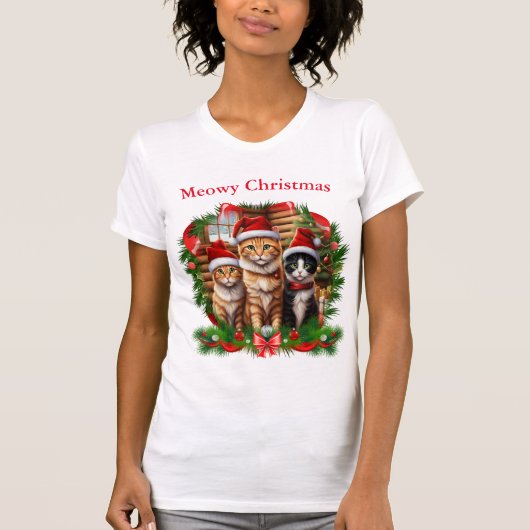 Cute Dieren Katten Kerst T-shirts (Voorkant)