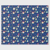 Cute Dieren Kerstbomen Blauwe Kerst Cadeaupapier (Vlak)