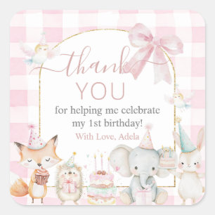 Cute Dieren Leuk Om Eén Te Zijn 1e Verjaardag Roze Vierkante Sticker