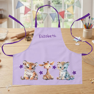 Cute dieren sterren voeg naam paars toe aan Kids Schort
