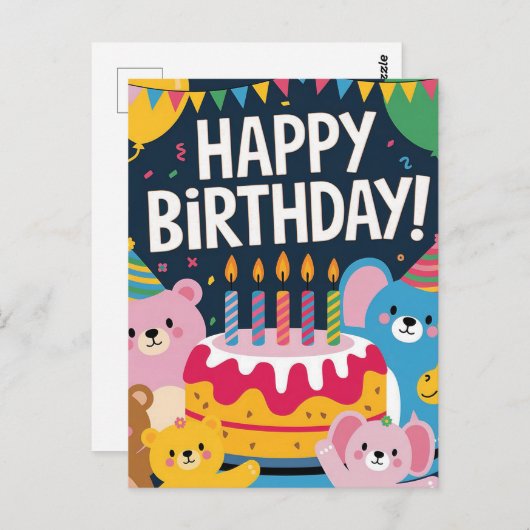 Cute Dieren Verjaardagsfeest Design voor Kinderen Briefkaart (Voorkant / Achterkant)