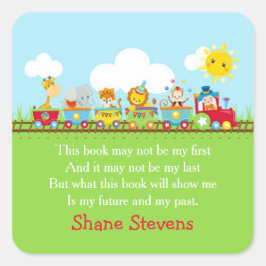 Cute dierencircustrein in rode boekplaatsticker vierkante sticker