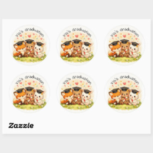 Cute Dierenfeestje Bos Graduatie Ronde Sticker