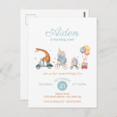 Cute dierentrein neutrale verjaardagsfeestje briefkaart (Voorkant / Achterkant)