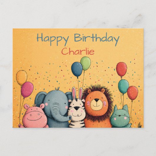 Cute dierentuin Dieren Feest met Ballonnen en Conf Briefkaart (Voorkant)