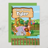 Cute Dierentuin Dieren Feestje voor Kinderen Kaart (Voorkant / Achterkant)