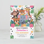 Cute dierentuin dieren kinderfeestje kaart (Staand voorkant)
