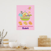 Cute dierentuin op roze polka stippen nursery stij poster (Keuken)