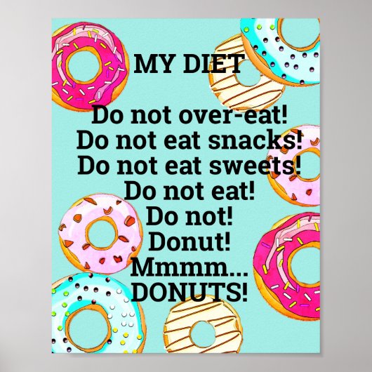 Cute Diet aan Donuts Funny Doughnut Humoureuze Blu Poster (Voorkant)