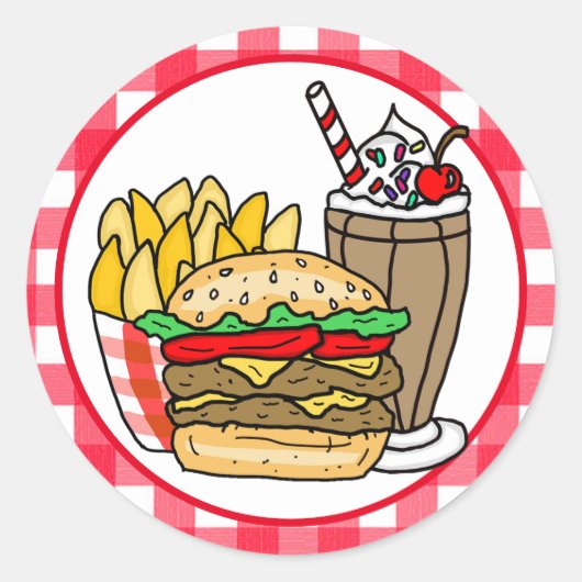 Cute Diner Food Ronde Sticker (Voorkant)