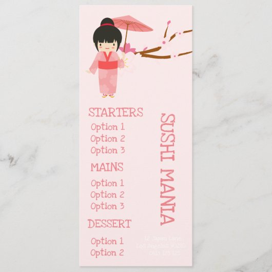 Cute dinermenu voor Japans sushirestaurant Menu (Voorkant)