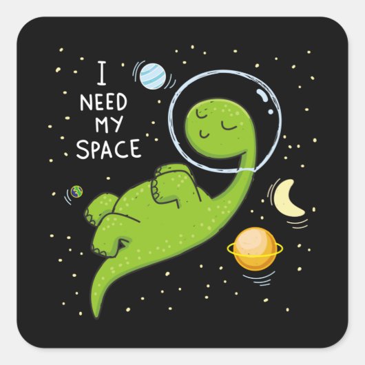 Cute dino astronaut vierkante sticker (Voorkant)