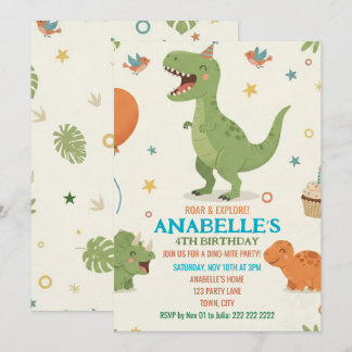 Cute Dino Birthday Party Invitation Kaart