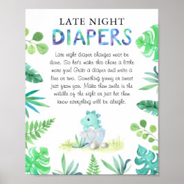 Cute Dino Boy Baby shower 'Late Night Diaper' Poster