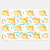 Cute Dino Boys Dinosaur personaliseert 1e verjaard Inpakpapier Vel (Voorkant 3)