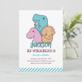 Cute Dino Cartoon Dinosaur Birthday Uitnodiging (Staand voorkant)