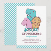 Cute Dino Cartoon Dinosaur Birthday Uitnodiging (Voorkant / Achterkant)