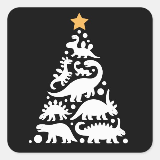 Cute Dino Christmas Tree Funny Dinosaur Holiday Vierkante Sticker (Voorkant)