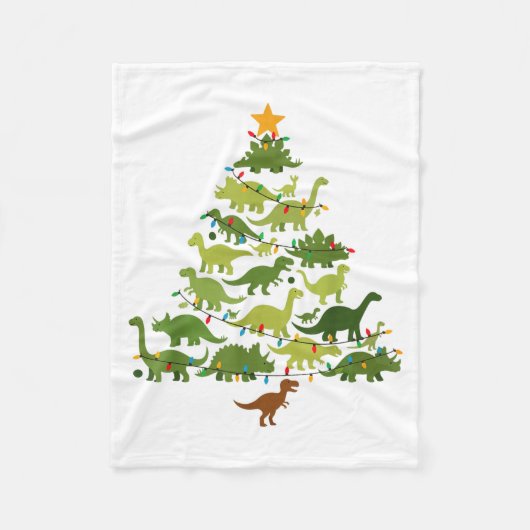 Cute Dino Christmas Tree Merry Dinomas Xmas Lights Fleece Deken (Voorkant)