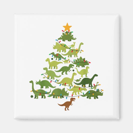 Cute Dino Christmas Tree Merry Dinomas Xmas Lights Magneet (Voorkant)
