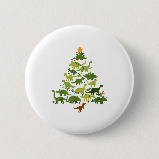 Cute Dino Christmas Tree Merry Dinomas Xmas Lights Ronde Button 5,7 Cm (Voorkant)