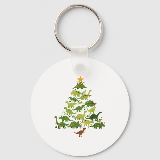 Cute Dino Christmas Tree Merry Dinomas Xmas Lights Sleutelhanger (Voorkant)