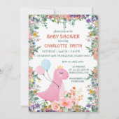 Cute dino crown flora baby shower kaart (Voorkant)