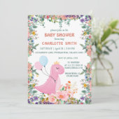 Cute dino crown flora baby shower kaart (Staand voorkant)