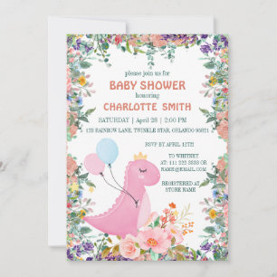 Cute dino crown flora baby shower kaart