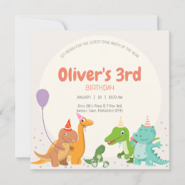 Cute Dino Feestje 3e Verjaardag Kaart