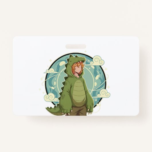 Cute Dino Friend Anime Boy - Green Dinosaur Badge (Voorkant)