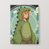 Cute Dino Friend Anime Boy - Green Dinosaur Button (Voorkant)
