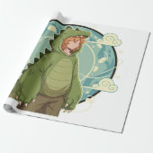 Cute Dino Friend Anime Boy - Green Dinosaur Cadeaupapier (Uitgerold)