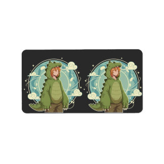 Cute Dino Friend Anime Boy - Green Dinosaur Etiket