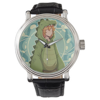Cute Dino Friend Anime Boy - Green Dinosaur Horloge