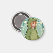 Cute Dino Friend Anime Boy - Green Dinosaur Magneet (Voorkant / Achterkant)