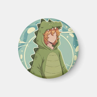 Cute Dino Friend Anime Boy - Green Dinosaur Magneet
