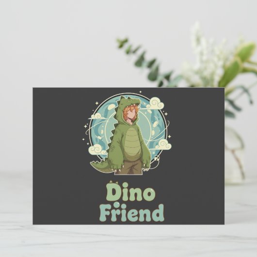 Cute Dino Friend Anime Boy - Green Dinosaur Save The Date (Staand voorkant)