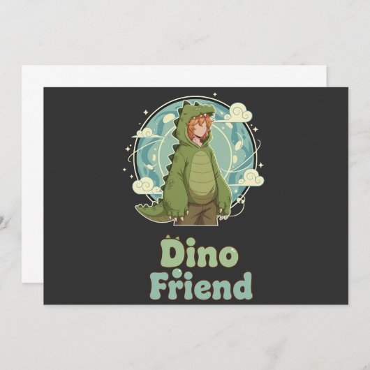 Cute Dino Friend Anime Boy - Green Dinosaur Save The Date (Voorkant / Achterkant)