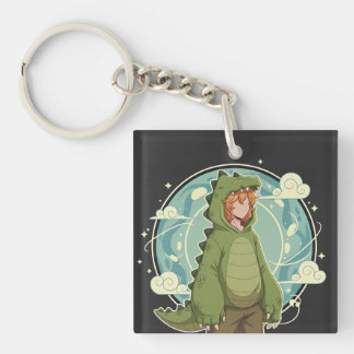 Cute Dino Friend Anime Boy - Green Dinosaur Sleutelhanger