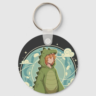 Cute Dino Friend Anime Boy - Green Dinosaur Sleutelhanger
