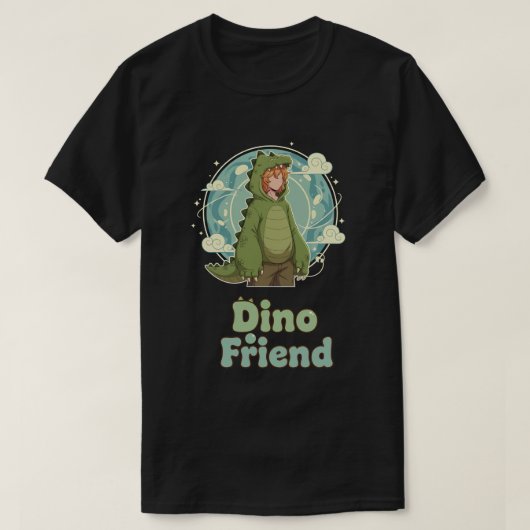 Cute Dino Friend Anime Boy - Green Dinosaur T-shirt (Design voorkant)