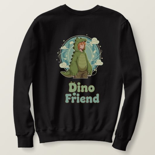 Cute Dino Friend Anime Boy - Green Dinosaur Trui (Design achterkant)