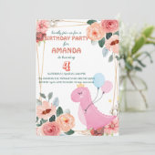 Cute dino kroonballonflora Birthday Party Kaart (Staand voorkant)