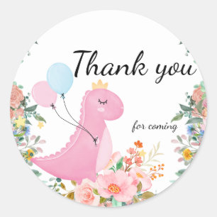 Cute dino kroonballonflora ronde sticker