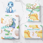 Cute Dino Party Boys Dinosaur Name & Age Inpakpapier Vel