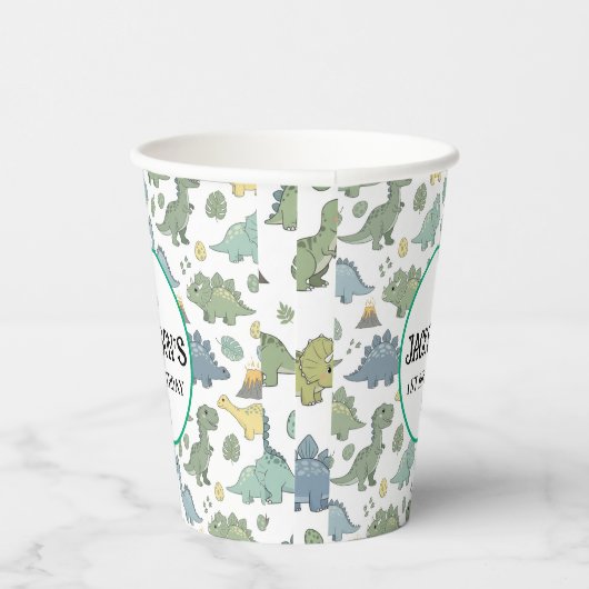Cute Dino Pattern Customizable Birthday Paper Cup Papieren Bekers (Rechts)