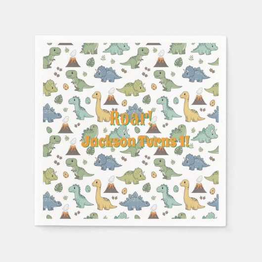 Cute Dino Pattern Customizable Paper Napkins Servet (Voorkant)